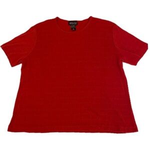 New York & Company Women’s XL Red Short Sleeve Shirt - Pointelle Knit Design